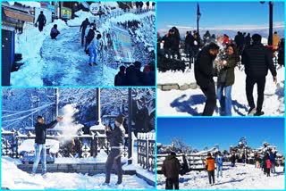 tourist enjoying snowfall in shimla