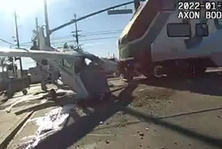 Viral video: Train crashes into plane seconds after pilot is rescued