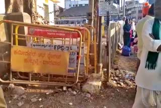 Police Barricade at Footpath in Hubli