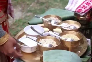 decorating pitha and jalpan competition at Majuli on the occasion of Bihu