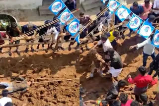 Youth dragged by bull in vellore  Youth with entwined rope dragged by bull in Tamil Nadu  Jallikattu Tamil Nadu  ജല്ലിക്കെട്ടിനിടെ യുവാവിന്‍റെ കഴുത്തില്‍ കയര്‍കുരുങ്ങി  വെല്ലൂരിൽ നടന്ന ജല്ലിക്കെട്ടില്‍ അപകടം  തമിഴ്‌നാട് ഇന്നത്തെ വാര്‍ത്ത  Tamil Nadu todays news