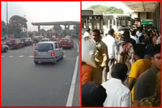 huge rush at keesara toll plaza as people return from their places to hyderabad