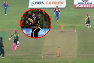 Andre Russell dismissed in a bizzare run-out