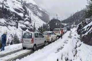 tourist enjoying snowfall in shimla