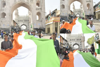 rally with 300 metres flag at charminar