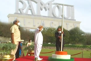 Ramoji Group Chairman Ramoji Rao unfuls tricolour at Ramoji Film City