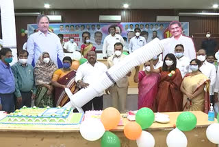 minister gangula kamalakar participated in vaccination samburalu in Karimnagar