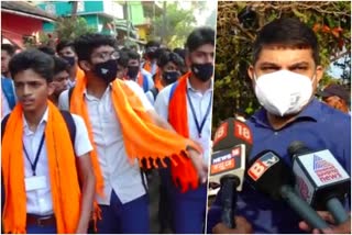 students come to class wearing saffron shawls in  Kundapur