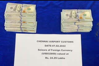 24 29 lakh foreign currency seized in Chennai