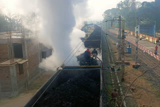 Six wagons of coal loaded in a goods train caught fire which was brought under control after the goods train reached Parasnath railway station.