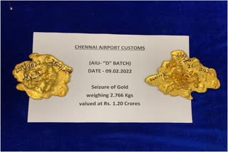 உள்ளாடைக்குள் மறைத்து வைத்திருந்த 1.20 கோடி மதிப்புடைய 2.76 கிலோ தங்கப்பசை - சென்னை விமான நிலையத்தில் பறிமுதல், rs 1.2 Cr is worth gold seized at Chennai Airport Customs