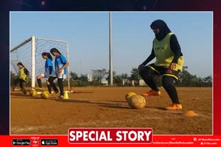 girls wear hijab and practice football