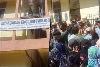 Students and parents protest in chandra layout school against teacher