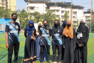 Women's football match wearing hijab and dupatta