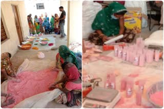 tribal women making herbal colour