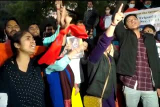 ABVP protest in JNU against arrest of General Secretary Nidhi Tripathi