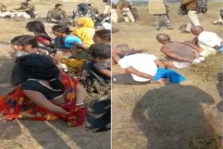 Police handcuff women protesting against sand mining in Bihar's Gaya  Bihar sand mining  viral video  Police handcuff women  ബിഹാറില്‍ മണൽ ഖനനത്തിനെതിരെ പ്രതിഷേധിച്ചവരുടെ കൈകള്‍ പിന്നില്‍ കൂട്ടി  ബിഹാറില്‍ മണൽ ഖനനത്തിനെതിരെ പ്രതിഷേധം  മണൽ ഖനനം