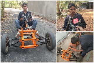 racing car made by tenth class student  റേസിങ് കാർ നിർമ്മിച്ച് വിദ്യാർഥി  യൂട്യൂബ് നോക്കി കാർ നിർമാണം  kerala special stories  kerala viral videos  ആലപ്പുഴ വാർത്തകള്‍