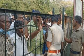 political party candidates protest over alleged irregularities in postal voting at Aruppukottai municipal office