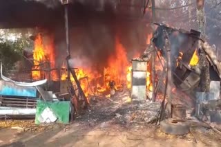 fire breaks out in bus warehouse in jabalpur