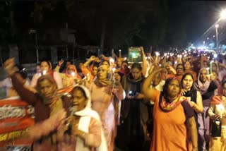 Anganwadi Workers Candle march protest in Rohtak