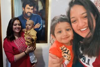 Chiranjeevi Sarja son viral video  അച്ഛനെ വിളിച്ച് മേഘ്‌നയുടെ മകന്‍  Meghna Raj shares son video  Meghna Raj life after Chiranjeevi's death  Meghna Raj back to film  Chiranjeevi Sarja son Rayaan video