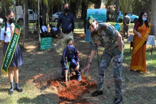 Planting 1,300 saplings at Army Public School