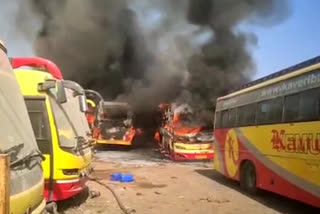 Buses Fire Accident In Ongole, fire accident