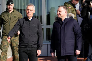 NATO Secretary- General Jens Stoltenberg is meeting Polish President Andrzej Duda at the Lask Air Base in central Poland for talks on the eastern flank's security, as Russia wages war on Ukraine.