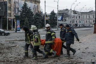 It was the first time the Russian military had hit the center of the city of about 1.5 million people whose residential neighborhoods have been under fire for days.