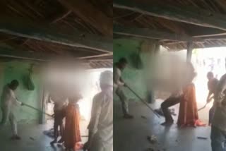 Man thrashes wife  Man thrashes his wife in Udaipur  അവിഹിത ബന്ധം ആരോപിച്ച് ഭാര്യക്കും സുഹൃത്തിനും ക്രൂര മർദനം  ജയ്‌പൂരിൽ ഭാര്യയെ മർദിച്ച യുവാവ് പിടിയിൽ  ഭാര്യയേയും പുരുഷ സുഹൃത്തിനേയും മർദിച്ചയാൾ പിടിയിൽ  man thrashed his wife tying to a pillar in udaipur