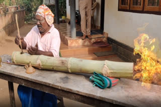 The equipment, locally called 'Mulavedi' (Bamboo gun), is a non-lethal, natural firearm that is very effective in chasing away wild animals that raid the farms