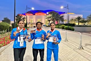 Race Walk Championship  India women team  historic bronze medal  भारत की महिला टीम  20 किमी रेस वॉक चैंपियनशिप  कांस्य पदक  Sports News  खेल समाचार