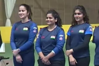 The Indian trio of Rahi Sarnobat, Esha Singh and Rhythm Sangwan clinched gold in the women's 25m pistol team event on the penultimate day of the International Shooting Sport Federation (ISSF) World Cup Rifle/Pistol competition here on Sunday.