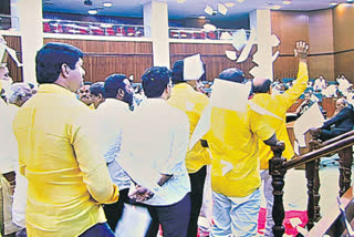 TDP MLAs and MLCs protest at assembly meetings