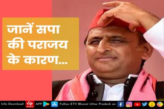 samajwadi party special news  lucknow latest news  etv bharat up news  UP Assembly Election 2022  UP Election 2022  यूपी का सियासी रण 2022  UP Elections 2022  समाजवादी पार्टी की पराजय का कारण  Five reasons for the defeat of Samajwadi Party in UP  Samajwadi Party in UP  विधानसभा चुनावों में भाजपा  मुखिया अखिलेश यादव  समाजवादी पार्टी के अध्यक्ष अखिलेश यादव,पार्टी की पराजय का कारण