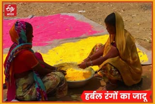 Tribal women are preparing herbal gulal