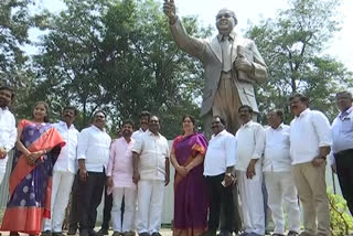 Ministers at Ambedkar statue