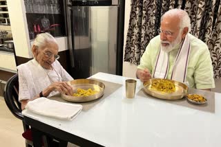 Prime Minister Narendra Modi on Friday met his mother Heeraben Modi at her residence