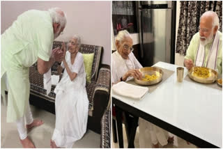 PM Modi meets his mother Heeraben at her Gandhinagar residence