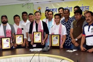 Assam Olympic Association felicitated four international players
