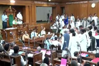 Opposition uproar in Bihar Assembly over Nitish Kumar Vs Vijay Sinha