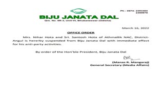 angul bjd leader santosh hota and nihar hota suspended from bjd