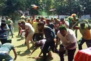 Policemen run in panic as bees attack during Holi celebration