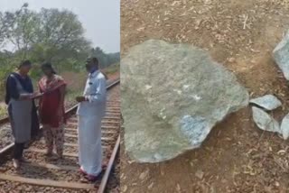 Rock on railway track suspected sabotage  train sabotage in kerala  train sabotage southern railway  rock on railway track  train hit on rock  റെയിൽവേ പാളത്തിൽ പാറ  ട്രെയിൻ അട്ടിമറി  റെയിൽവേ പൊലീസ് ദക്ഷിണ റെയിൽവേ  ട്രെയിൻ പാറയിൽ ഇടിച്ചു