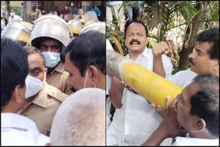 nattassery k rail protest  nattassery k rail protest natives against police  നട്ടാശേരിയില്‍ കെ റെയില്‍ പ്രതിഷേധം  നട്ടാശേരിയില്‍ കെ റെയില്‍ പ്രതിഷേധക്കാര്‍ സര്‍വേ കല്ലുകള്‍ പിഴുതെറിഞ്ഞു  നട്ടാശേരിയില്‍ കെ റെയില്‍ പ്രതിഷേധത്തില്‍ പൊലീസും നാട്ടുകാരും നേര്‍ക്കുനേര്‍  K Rail protesters tore down survey stones In Nattassery