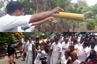 K RAIL PROTEST  K RAIL PROTEST IN NATTASSERY  K RAIL PROTEST IN KOTTAYAM DISTRICT  കെ റെയിൽ പ്രതിഷേധം  നട്ടാശേരിയിൽ കെ-റെയിൽ അധികൃതരിട്ട കല്ലുകൾ പിഴുതെറിഞ്ഞു  നട്ടാശേരിയിലെ കെ റെയിൽ പ്രതിഷേധം  കെ റെയിൽ കല്ലിടൽ