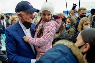 US president joe Biden meets Ukrainian refugees at Warsaw in Poland