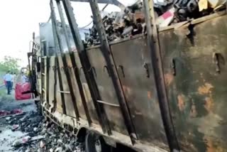 Liquor-laden truck fire in Karnal
