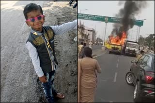 Sand tipper that collides with a boy while crossing the road